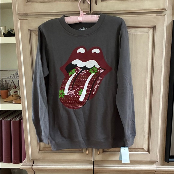 the Rolling Stones Tops - The Rolling Stones womens sz M Holiday Sweatshirt - Dark Gray and Red